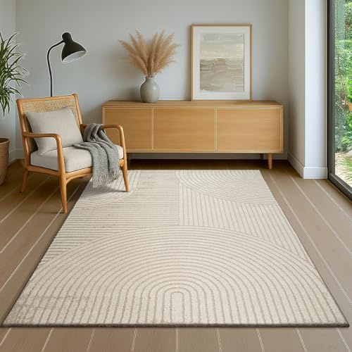 the carpet Everest - Moderner Kurzflor Teppich Hoch-Tief-Struktur, 3D-Effekt, weiche Oberfläche und hohe Flordichte, ideal für Wohnzimmer & Schlafzimmer, Beige, 160 x 230 cm