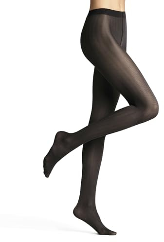 FALKE dam Slick Skin 40 DEN W Ti halvogenomskinliga mönstrade 1 styck, svart svart 3009, S-M, Svart svart 3009, S-M