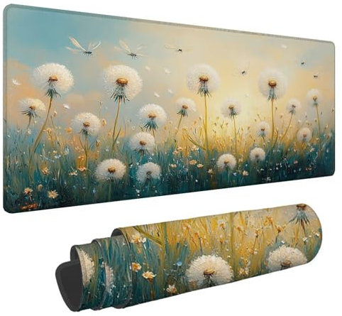 Tapis de Souris Pissenlit Tapis Souris XXL Libellule 1500x800x4mm Tapis Souris Gamer,sous Main Bureau Ordinateur Portable,Mouse Pad Bords Cousus Caoutchouc Antidérapante,pour Souris et Clavier A-290