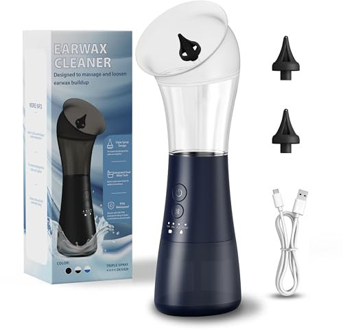 Ear Cleaner Earwax Removal, VINIPO Ear Cleaner Electric Rechargeable Ear Wax Removal Kit Manual Irrigation Flushing System with Sewage System and 4 Clean Mode Ear Flushing Kit - Blue