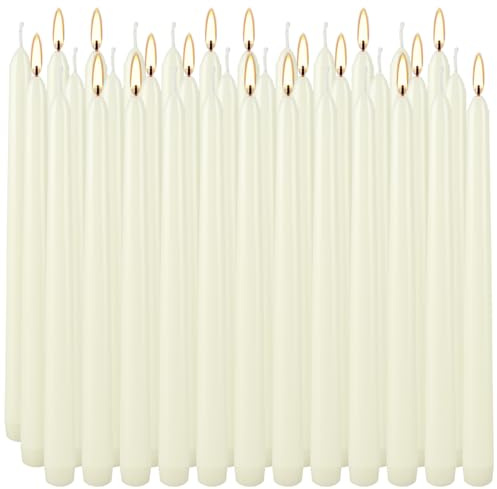 36 Pack Ivory Taper Candles 10 inch(H) Dripless, Smokeless & Unscented - Long Burning Time - Hand Poured Tall Candlesticks - Ideal for Restaurant,Weddings, Dinner Parties, and Home Decor