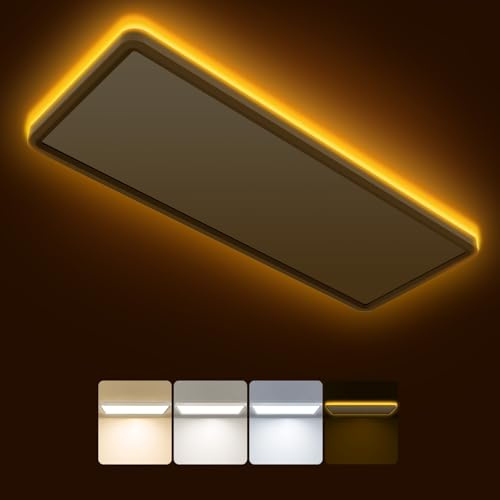 slochi LED Deckenleuchte Dimmbar 32W 3000LM, Deckenlampe mit Fernbedienung | 1800K Amber Nachtlicht, Flach Schlafzimmerlampe für Schlafzimmer Kinderzimmer Badezimmer Küche 58x22x3cm,Weiß