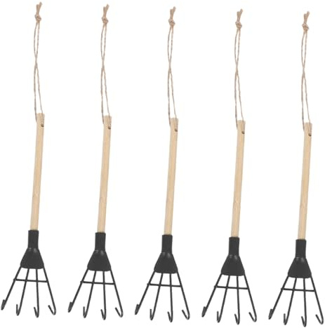 BAZEITFLOW 5pièces Rateau De Jardin Portable à Quatre Dents Outil De Désherbage Creusage pour Poignée Ergonomique pour Aération Sol