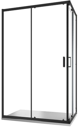 Box Doccia Angolare Due Ante Scorrevoli Cristallo Temperato 6mm Profili Squadrati Nero Opaco Altezza 185 cm - Tonga (Vetro Trasparente, 80x120)