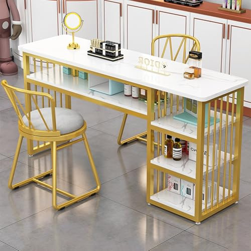 Manicure Table Station Nail Desk, Marbling Texture with Multi Open Shelves, Spa Salon Workeasy Assembly(120X40X78Cm)