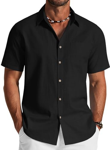 COOFANDY Chemise Homme Manches Courtes Chemise d'Été Léger Style Vacances Décontracté Chemises Boutonnées Chemisette pour Homme Casual Regular Fit