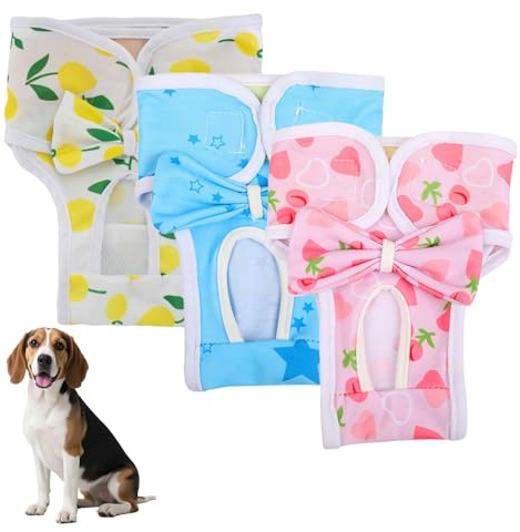 3-pack hundblöjor, återanvändbara hundperiodbyxor, tvättbara kvinnliga periodbyxor för hundar, valp, sanitära blöjor för kvinnliga husdjur, perioder byxor (XL 34-40 cm)