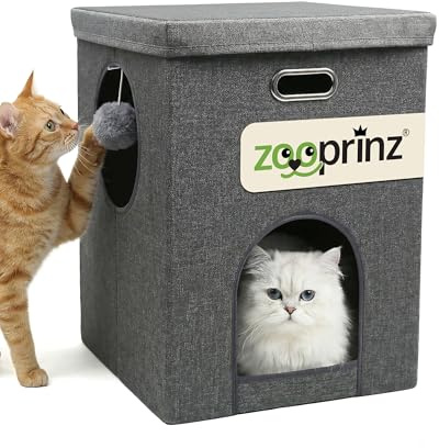 zooprinz Katzenhöhle 37x37x47 cm anthrazit mit Kissen | Cat Cave und Kuschelhöhle, Katzenbett für Indoor-Katzen, Katzenhaus als Versteck und Liegeplatz für große Katzen