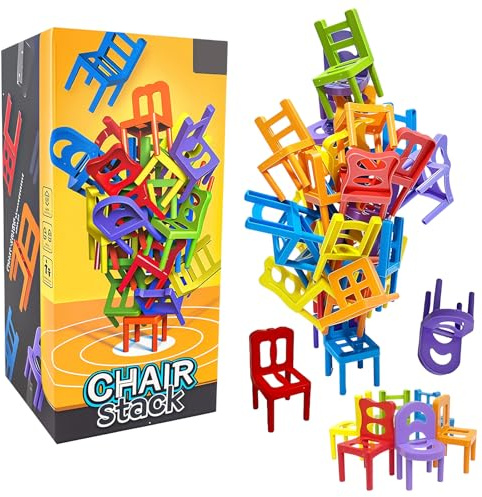 Yhjxly Mini sedia impilabile, gioco torre di equilibrio, 42 pezzi, divertente sfida per feste e giocattoli educativi per la famiglia, per ragazze, ragazzi e adulti