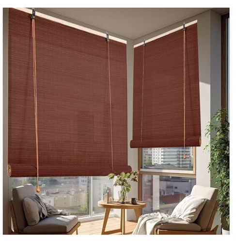 MXL&LJB Natural Bamboo Roller Blinds Customizable Roman Width 50 65 75 85 95 105 115 125 135 145cm Light Filtering/Anti-UV/Privacy for Indoor Outdoor Garden(1.05x2.5m)