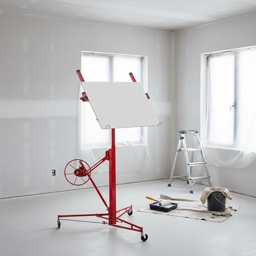 Plattenheber Trockenbau, Plattenlift Bis Max. 68 kg, Höhe 140-350 cm, 60-Grad-Neigung, mit 3 Bremsrädern, Hebevorrichtung Lastenheber für Decken und Wände, Rot, HD26041501