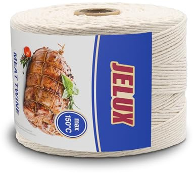 JELUX Hilo de Cocina 400 m – Cordel de Algodón Alimentario Resistente al Calor hasta 300 °C | Hilo de Carnicero para Asados, Carne, Ahumado, Cocina y Elaboración de Embutidos
