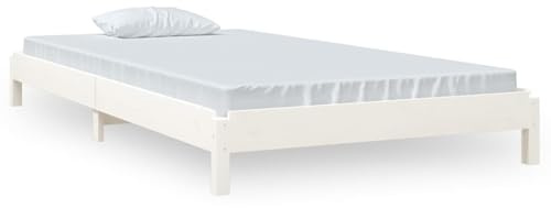 Cama Abatible de Madera Maciza de Pino Blanco, 100 x 200 cm, con Somier Integrado, Estructura Robust och Función Apilable för lönn Espacio – Perfekt för Dormitorios Pequeños, gästrum och Niños