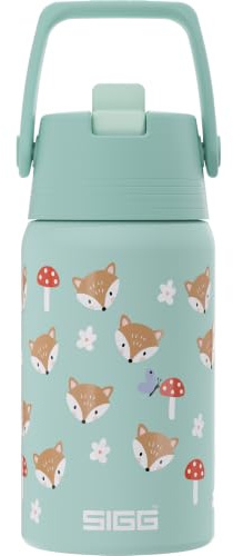 Sigg – drickflaska i rostfritt stål för barn – sköld FLIP Funny Fox – lämplig för kolsyrade drycker – läckagesäker – fjäderlätt – BPA-fri – sport och skola – mintgrön med räv – 0,5 l