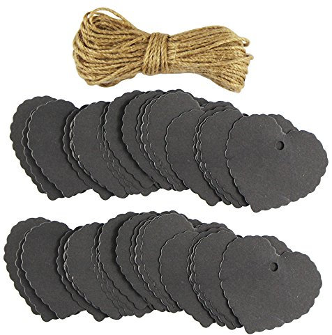 EDGEAM 100er Kraft Papier Geschenk Anhänger Etikette mit Jute Seil f. Weihnachten Hochzeit Geburtstag Party Decor (Schwarz)