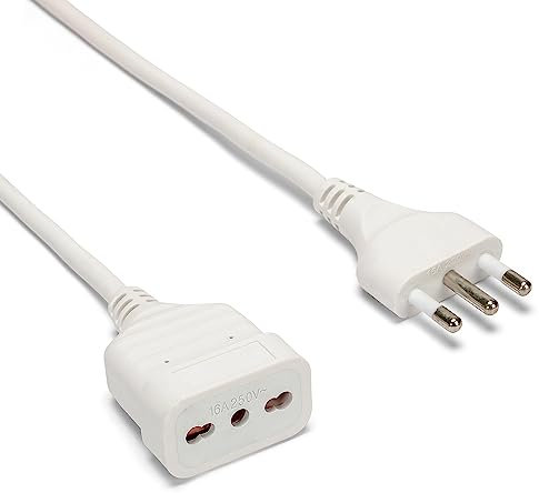 Velamp Prolunga elettrica da 3 metri – Spina grande (16A) e presa bipasso grande/piccola da (10A/16A) - Ideale per collegare gli apparati domestici – Colore bianco