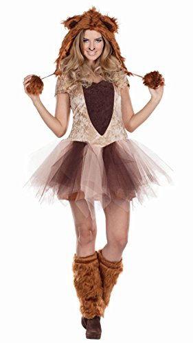 PartyXPeople Löwen Kostüm 3-teilig Minikleid | Damen Tierkostüm Raubkatze | Verkleidung Safari Zootier|Karneval und Fasching| braun 13242-42