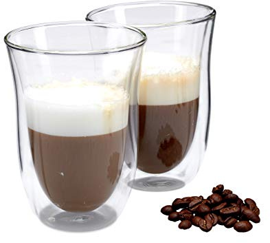 Relaxdays Standard Thermogläser Set, 2 Gläser, Gastro, ideal für Cappuccino, Gläserset, doppelwandig, spülmaschinenfest, 250 ml, transparent