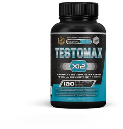 Healthy Fusion TestoMax | Booster de Testosterona Energizante | Maca, Ginseng, Tribulus, Taurina y Vitaminas | Aumenta la masa muscular | Acción quemagrasas y vigorizante | 120u