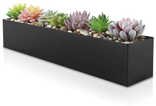 Moderner Blumenkasten, rechteckig, Sukkulenten-Pflanzkasten aus Metall, Kleiner rechteckiger Übertopf für Schreibtisch oder Fensterbank, Edelstahl, Geschenkidee für Damen und Herren, Schwarz, 40,6 cm
