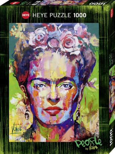 HEYE Puzzle 1000 Teile für Erwachsene „Frida | Ausdrucksstarkes Frida-Kahlo-Porträt von VOKA mit leuchtenden Farben & markanten Pinselstrichen, 50 x 70 cm