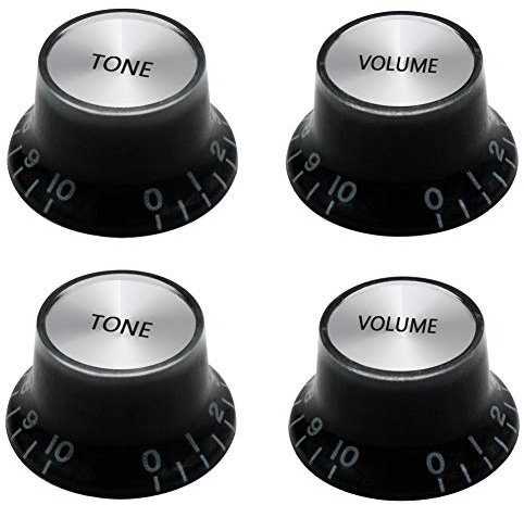 mxuteuk Gitarre Knöpfe Potiknöpfe 2 Volume 2 Tone Potikopf Set gitarrenknopf E-Gitarre Bass Knobs oben hut knopf Speed Volume Tone AMP-Effekt Pedal Bedienknopf Schwarz mit silbernem oben KNOB-S14