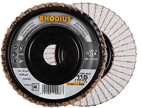 Rhodius LGA ALU Disco abrasivo a lamelle Mole abrasive 115mm & 125mm confezione da 10, granulo:P60, diametro:115mm