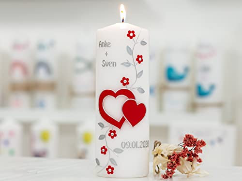meinkerzenshop Hochzeitskerze PEA mit Namen und Datum, individuell, persönlich u. handgemacht 17000
