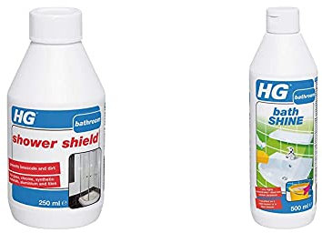 HG 476030106 Shield 250 ml Shower Protector-Against Scale and Dirt & 145050106 Bath Shine 500 ml - Highly Concentrated Cleaner for Sanitary Appliances - Does Not Streak