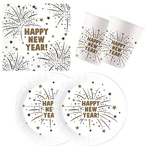 Procos 10137428 - Set de fête S New Year Flares, 52 pièces, 16 Assiettes, 16 gobelets, 20 Serviettes, Vaisselle jetable, Vaisselle de fête, décoration de Table Marvel