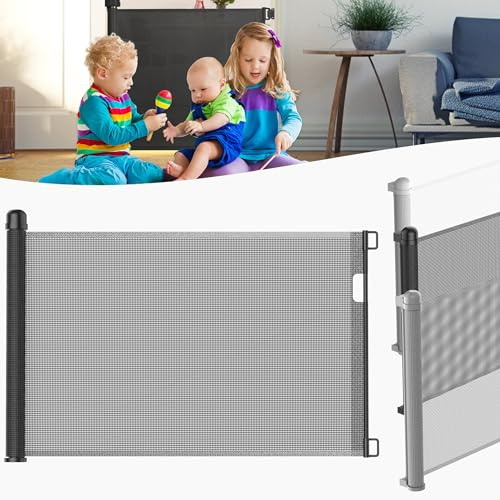 LZQ Dörrskyddsgaller trappskyddsgaller rulle för spädbarn och husdjur, 0–150 cm, babyavstängningsgaller 87 cm hög, lämplig för trappor dörrar inomhus utomhus, svart