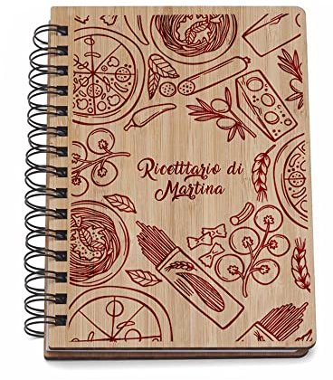 Ricettario da Scrivere in Bianco Quaderno per Ricette Le Mie Ricette Personalizzabile con Nome Copertina in Bamboo Libro di Cucina per Annotare Ricette Pietanze Dolci Idea Regalo Festa della Mamma 2