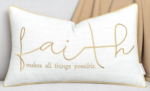 Rudransha Faith Embroidered Lumbar Pillow Cover - 12x20 Ivory Cotton