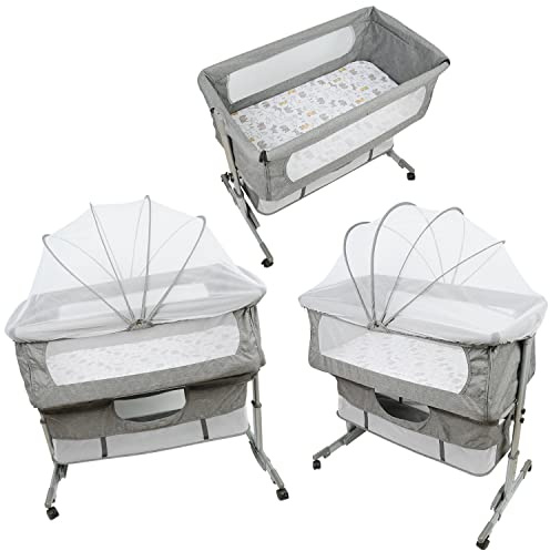 XUANYU Babybett Cododo mit Matratze und Moskitonetz, Wiege, 3 in 1, höhenverstellbar für Babys von 1 bis 36 Monaten, bis zu 50 kg