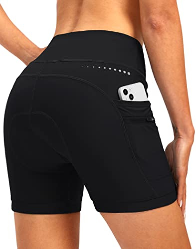 Women's 4D Padded Bike Shorts Padding Riding Underwear Cycling Bicycle Road Mountain Biking Cycle Shorts for Women with Zipper Pockets(Black,S)