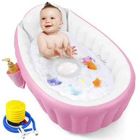 PandaEar Bañera Inflable para Bebés, Bañera Portátil para Bebés, con Bomba de Aire, Plegable, Antideslizante, Mini Piscina de Aire para Recién Nacidos (Rosa)