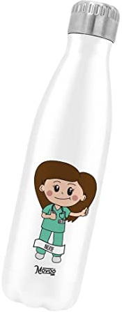 Borraccia Termica Bottiglia Termica Acciaio Inox 500ml Bottiglia Termica Made in Italy Ecologica 24 Ore Freddo & 12 h Caldo - Personalizzata con nome - Infermiera OSS Donna