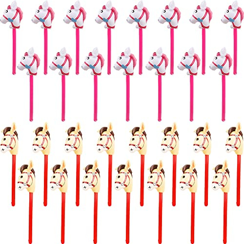 Haconba 30 Pcs Inflatable Horse Stick Blow up Horsehead Stick Inflatable Cowboy Cowgirl Pony Stick Horse Stick Balloons for Birthday Christmas Pool Cowboy Theme Party Decoration (Color set 2)