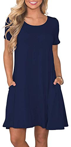 AUSELILY Damen Sommer Kurzarm Shirtkleider Kurz Sommerkleider mit Taschen | A-Linie T-shirt Kleider, Leicht Freizeitkleid