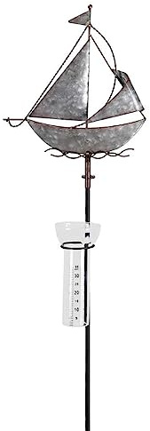 itsisa Regenmesser Gartenstecker Segelschiff H:130 cm aus Zink - Deko Niederschlagsmesser maritim, Schiff, Küste, Maritime Gartendeko Segelboot, Metalldeko