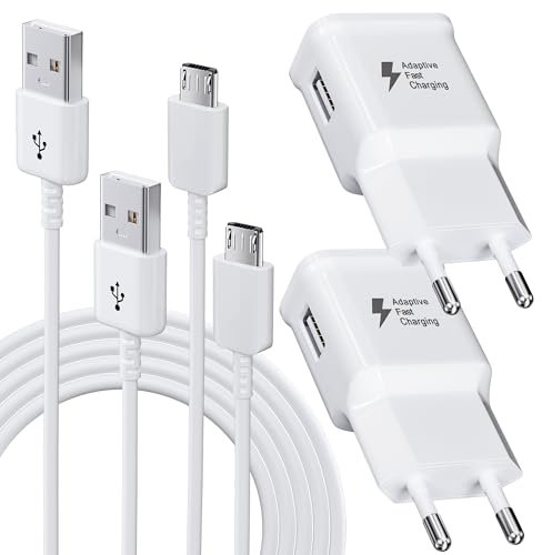 2-Pack USB Chargeur Mâle, Chargeur Rapide Alimentation avec 1,5M Micro Câble USB pour Samsung Galaxy S7 S6 Edge S5 S4 S3 S2 A7 A03 J8 J7 J6 J5 J3, Tab 4, Tab S, Tab S2, Android Smartphone