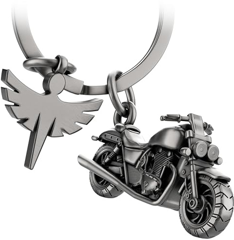 FABACH Motorrad Schlüsselanhänger mit Schutzengel - Geschenk Engel Schlüsselanhänger für Motorradfahrer - Geschenke Motorrad Schlüsselanhänger Glücksbringer Fahr vorsichtig