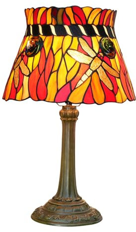 BOTOWI Tiffany Tischlampe Buntglas Libellenstil Nachttisch Lesetischleuchte 19 hoch für Wohnzimmer Schlafzimmer Nachttisch Studie Kunsthandwerk Geschenke,Orange