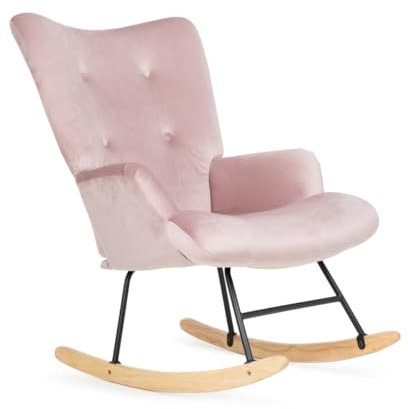 Homla Schaukelstuhl Schwingsessel Eszimmerstuhl Wohnzimmerstuhl Küchenstuhl Polsterstuhl Lehnstuhl Moss rosa 72x73x92 cm