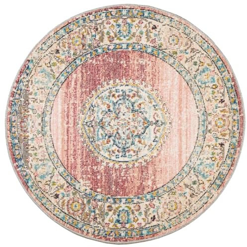 vidaXL Teppich, Läufer Rund Kurzflor Wasserdicht Indoor Outdoor, Teppich für Balkon Terrasse Wohnzimmer Schlafzimmer, Vintage-Design Ø 200cm