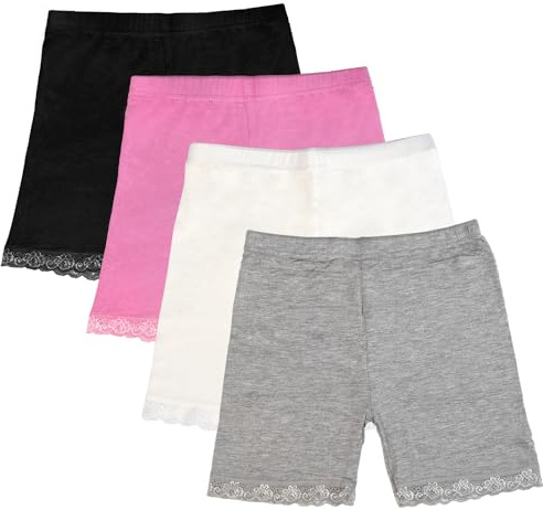 GENTABY Girls Dress Shorts Underskirts Safety Dance Black White Cycling Bike Shorts 4 Pack Summer Lace 6-8 Years