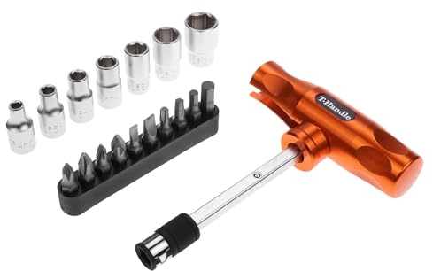 Machoman Cacciavite 2 in 1 a T o Dritto, Bussole Inserti 1/4 | Impugnatura in alluminio anodizzato, portabit magnetico, serraggio viti dadi bulloni, fai da te