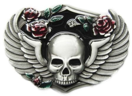 hotrodspirit - Gürtelschnalle Totenkopf und Rosen Totenkopf Damen Unisex, mehrfarbig, Einheitsgröße