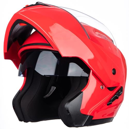 Oubaiya Casco de Motocicleta de Cara Completa, Doble Visera con protección Solar abatible Modular para Motocross, Aprobado por ECE 22.05