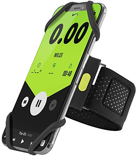 BONE Run Tie, Brassard de Course Universel en Silicone, Support Smartphone pour Jogging et Running, Brassard Sport Confortable et Lavable, Compatible Smartphones 4,0–6,7 Pouces – Noir (L 25–40 cm)